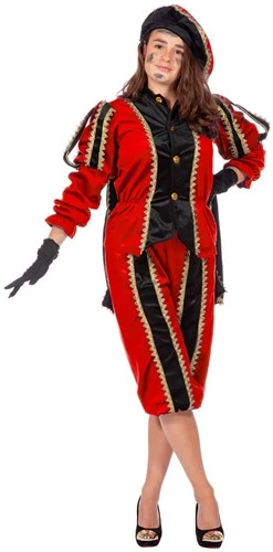 Overig Zwarte Piet Dameskostuum Rood Luxe (met Cape) 4 Overig Zwarte Piet Dameskostuum Rood Luxe (met Cape) - Afbeelding 2