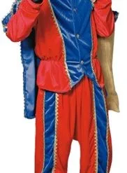 Overig Kostuum Zwarte Piet Blauw/Rood Luxe (met Cape)