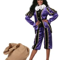 Overig Zwarte Piet Dameskostuum Paars Luxe (met Cape)