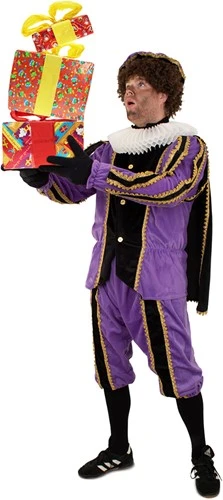 Overig Zwarte Piet Kostuum Zwart/Paars Met Cape 3 Overig Zwarte Piet Kostuum Zwart/Paars Met Cape